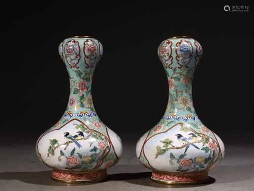 A Pair of Fine Enamel Vases