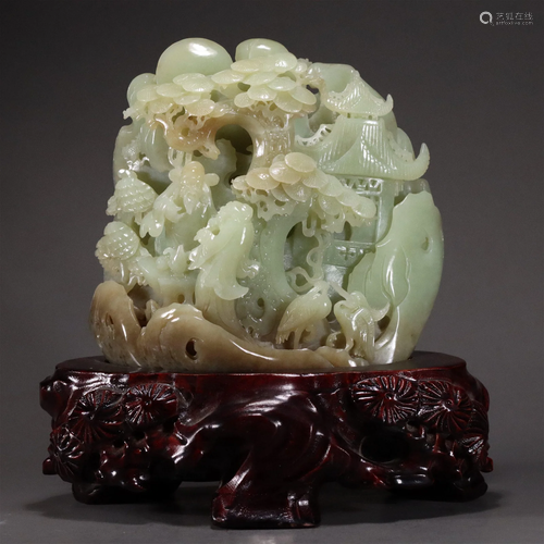 A Very Rare Hetian Jade Carved Mountain Ornament