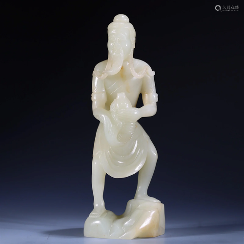 An Unusual Hetian Jade Figure of Fisherman