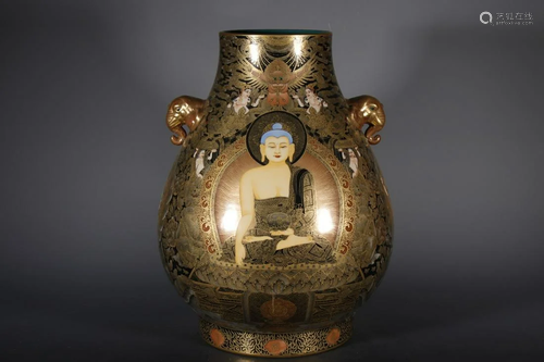 A Rare and Fine Famille-rose Painted Gold Vase