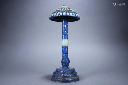 An Unusual Lapis Lazuli Inlaid Jade Official Hat Rack