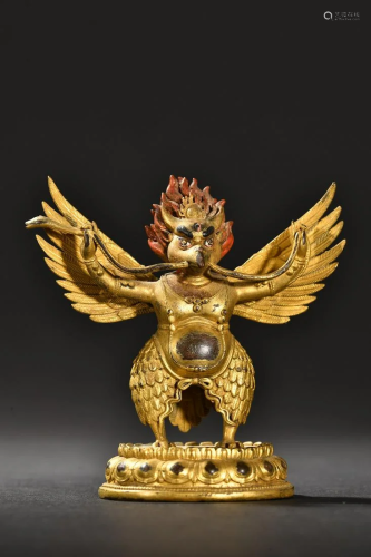 A Fine Gilt-bronze Dapeng Bird Statue