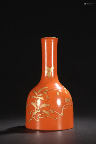 A Rare Coral-glazed Painted Gold Vase