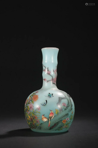 A Rare Glass 'Flower and Bird' Vase