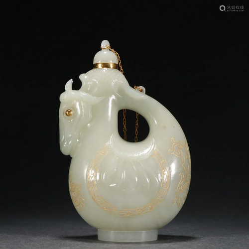 A Top Hetian Jade Painte Gold Pot