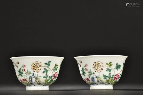 A Pair of Famille-rose 'Flower' Cups