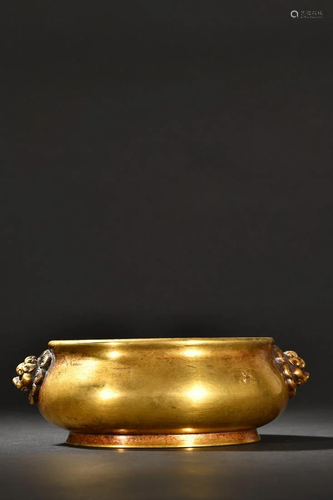 A Fine Gilt-bronze Beast Ear Censer