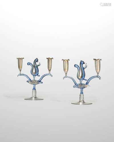 【¤】MURANO Pair of Candelabracirca 1950lamp worked and applie...