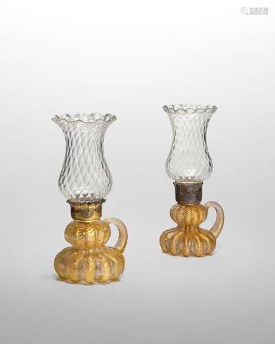 【¤】ERCOLE BAROVIER (1889-1974) Pair of Cordonato d'Oro Table...