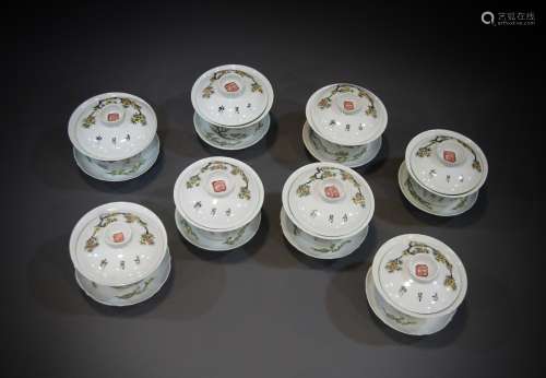 A set of Chinese tea bowls from the 19th-20th centuries