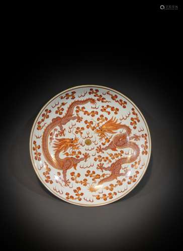 A red dragon plate from the 19th to the 20th centuries in Ch...