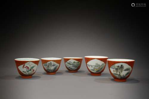 5 Chinese 19th century teacups