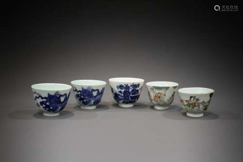 5 Chinese 19th century teacups
