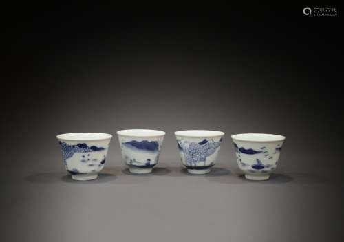 4 Chinese 19th century teacups