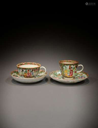 2 Chinese cups and saucers from the 19th to the 20th century