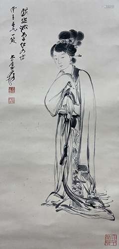 张大千 白描侍女 立轴 纸本