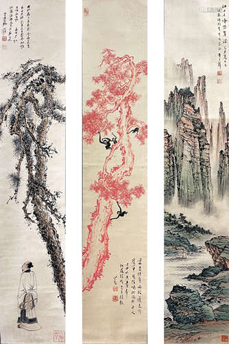 张大千 溥儒黄君璧 三幅对 立轴 纸本