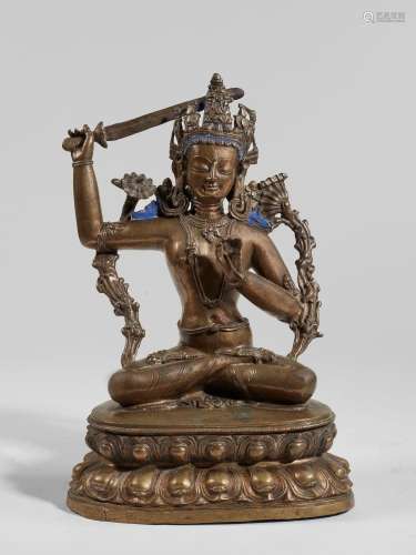 STATUE DE MANJUSHRI EN ALLIAGE DE CUIVRE TIBET, XIVE SIÈCLE