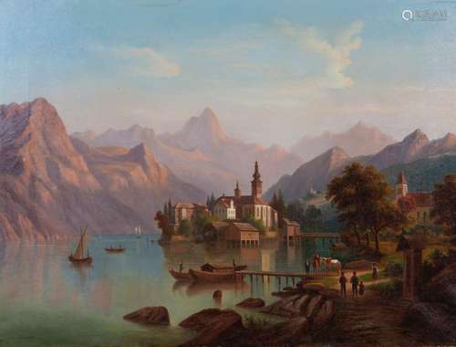 Heinrich Karl JÄCKEL (XIX-XX)Paysage lacustreHuile sur toile...