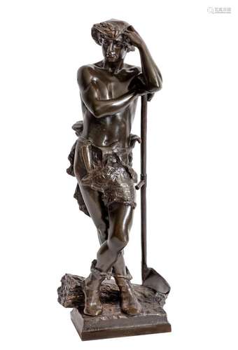 Eugène MARIOTON (1854-1933)Jeune paysanBronze à patine foncé...