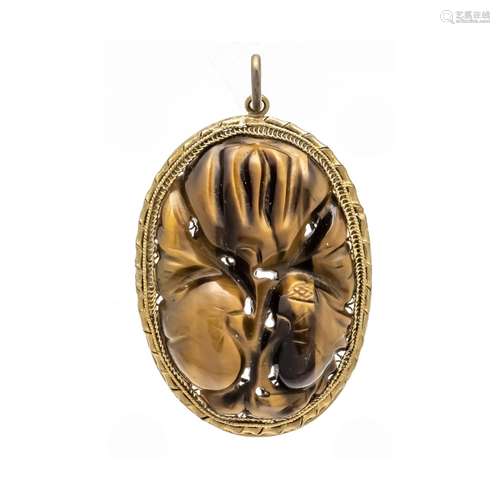 Tiger eye pendant, gold-plated