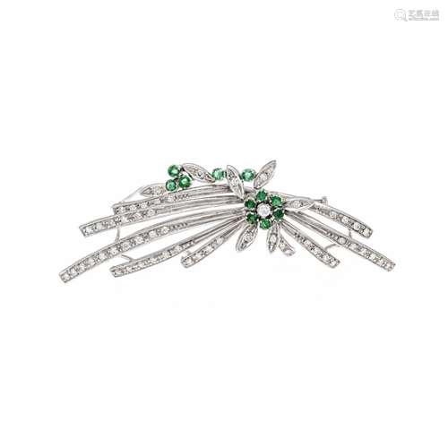 Emerald diamond flower brooch