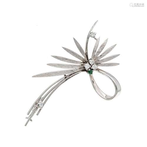 Emerald diamond brooch WG 750/