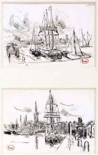 Maximilien LUCE (1858-1941)Vues de portDeux dessins à l'encr...