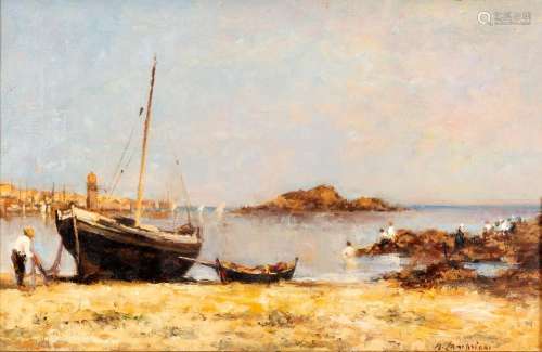 Giovanni CAMPRIANI (1878-?)Pêcheurs en ItalieHuile sur toile...