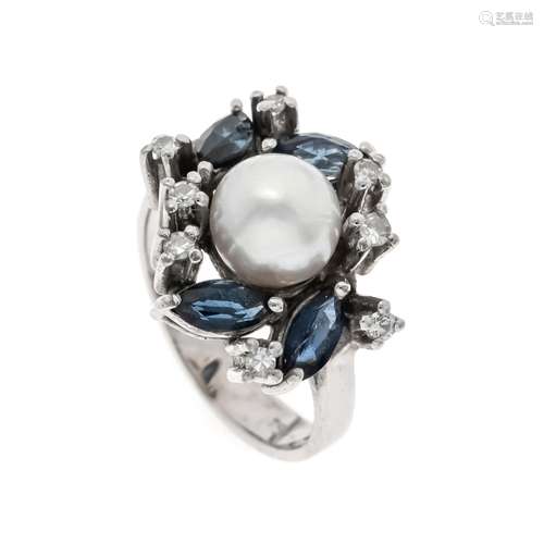 Pearl-sapphire ring WG 750/000