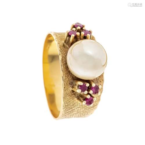 Pearl ruby ring GG 750/000 uns