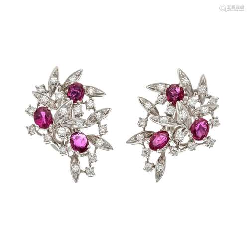 Ruby diamond earclips WG 750/0