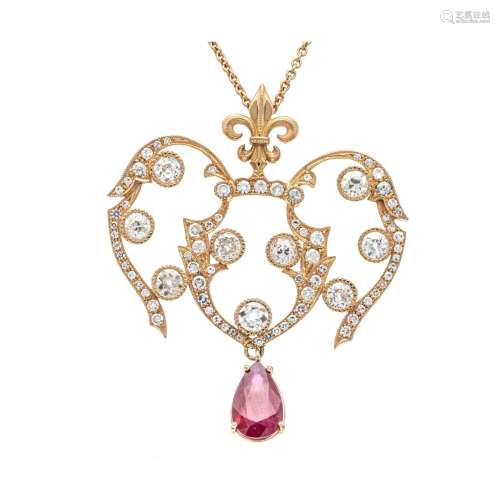 Old-cut diamond ruby necklace