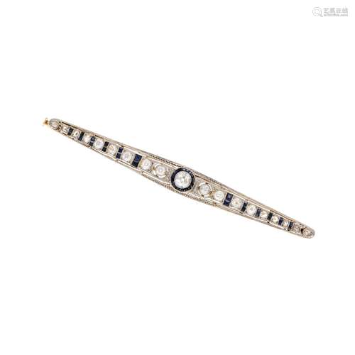 Art Deco bar brooch GG/WG 750/