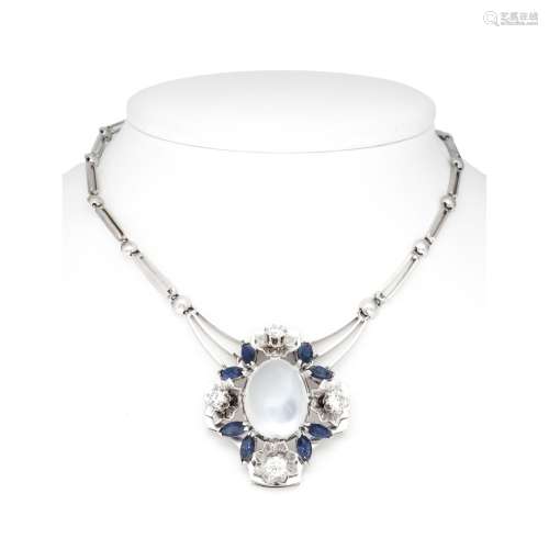 Moonstone-sapphire necklace WG