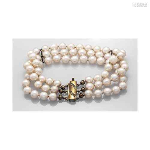 3-row Akoya pearl bracelet wit