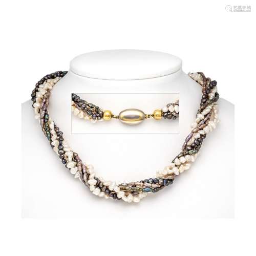 Cultured pearl necklace with c