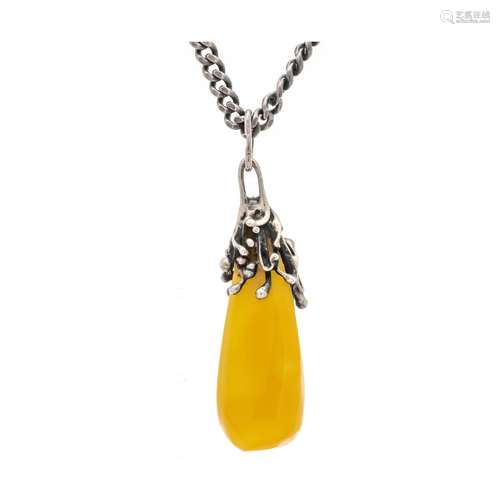 Amber pendant silver with a dr