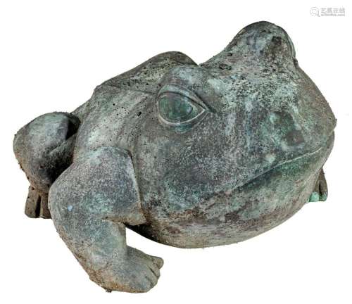 Odile Kinart (1945), a garden sculpture of a frog, green pat...