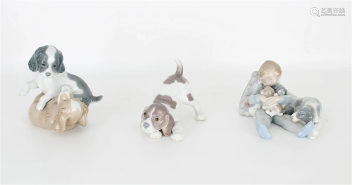 (3) Lladro Porcelain Dog Figurines