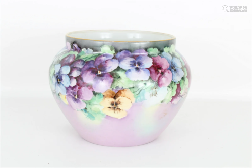 Signed Limoges Lavender-Glaze Floral Jardinere