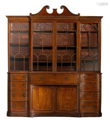 A large Regency mahogany veneered secretaire bookcase, ca. 1...