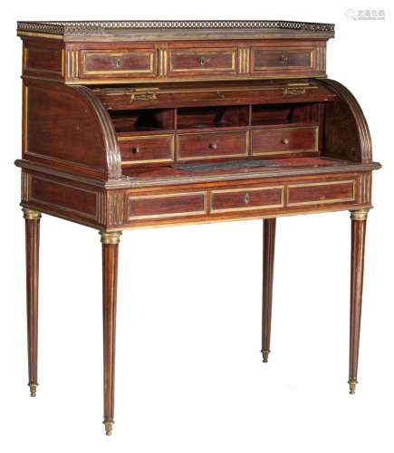 A Louis XVI style mahogany veneered 'Bureau ‡ Cylindre', H 1...
