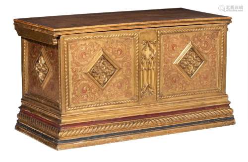 A fine Gothic Revival gilt decorated walnut trunk, H 64 - W ...