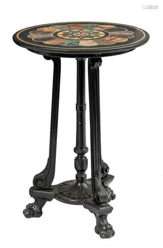 A Neoclassical ebonised wooden centre table with pietra dura...