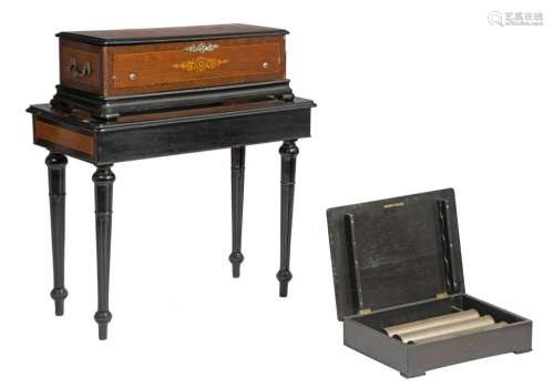 An exceptional Belle Epoque rosewood and burr cylinder music...