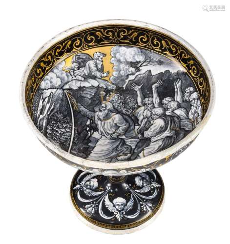 A Limoges enamel tazza, depicting Moses, presumably 16thC, H...