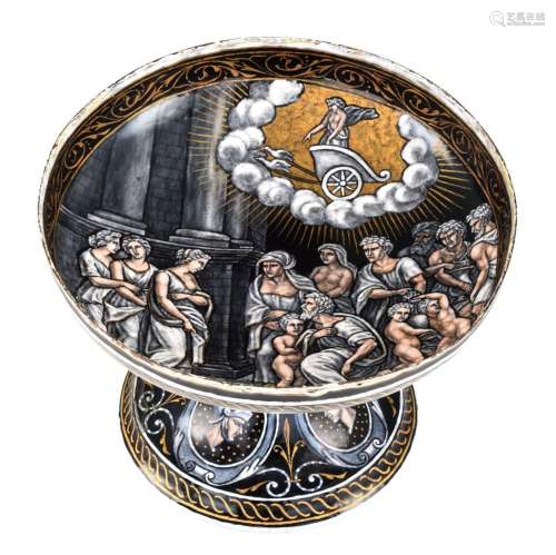 A Limoges enamel tazza, depicting the adoration of Psyche, p...
