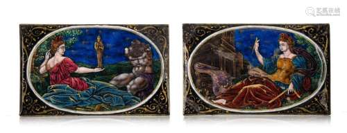 Two Limoges enamel plaques, the allegory of sculpture and ar...