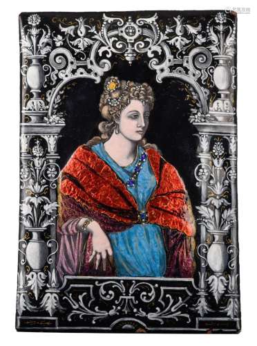 A Limoges painted enamel plaque, depicting the portrait of a...